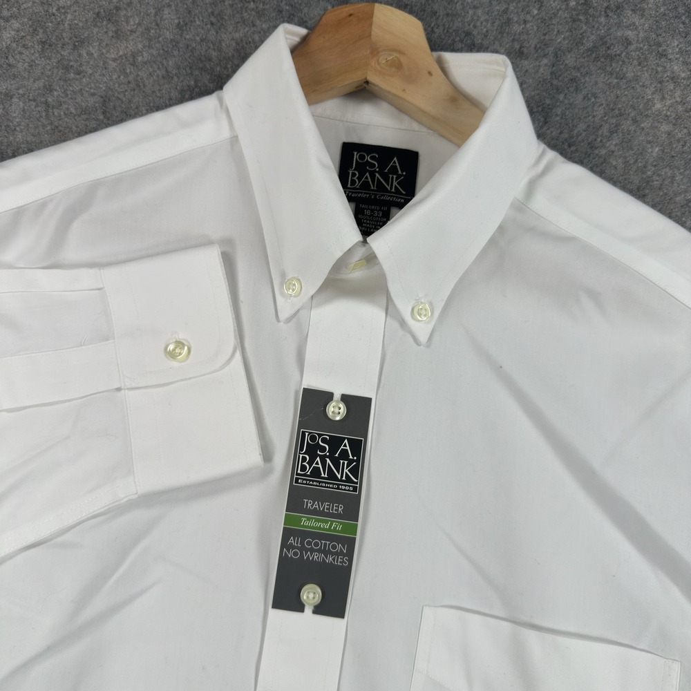 Jos A Bank Shirt Mens 16 32/33 White Long Sleeve Dress Button Down Traveler